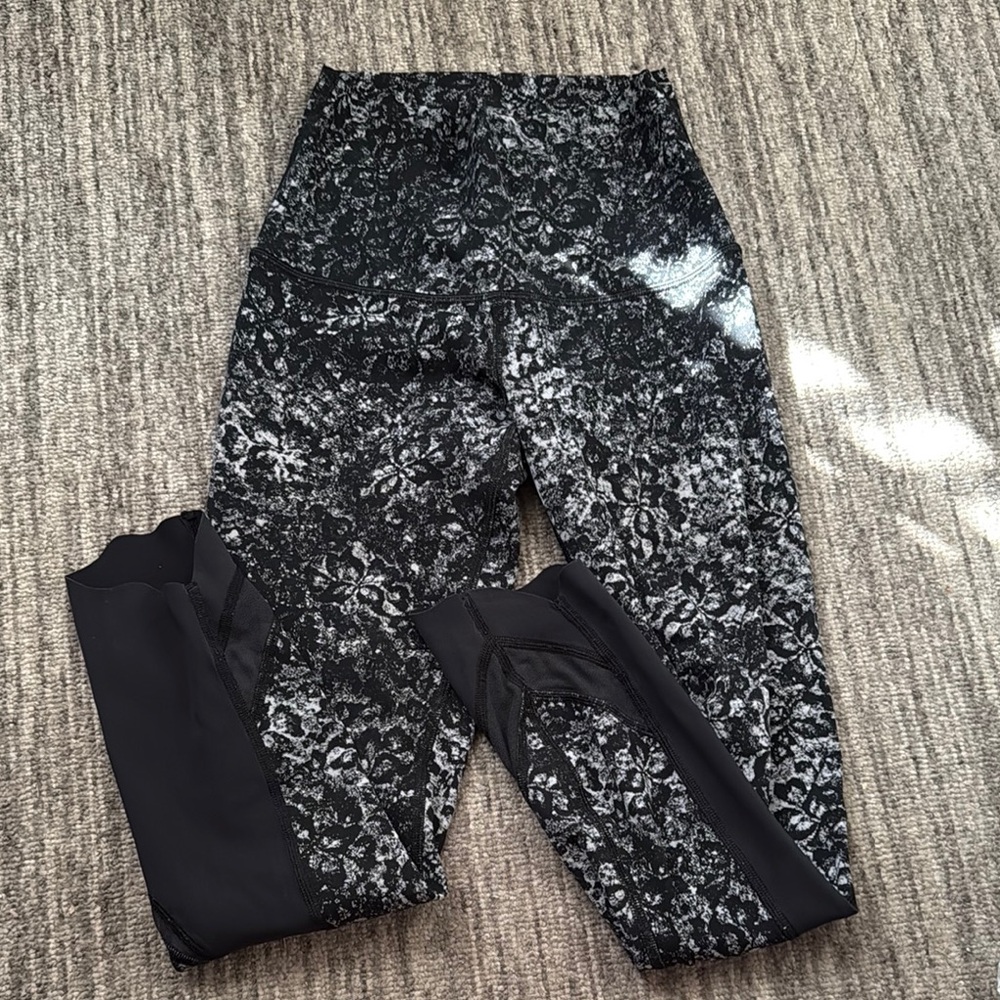 Lululemon Black and Gray Floral Leggings